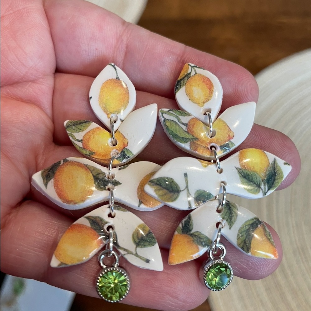 Citrus Leaf Earrings with Green Accent Lemon Lemons yellow and Green